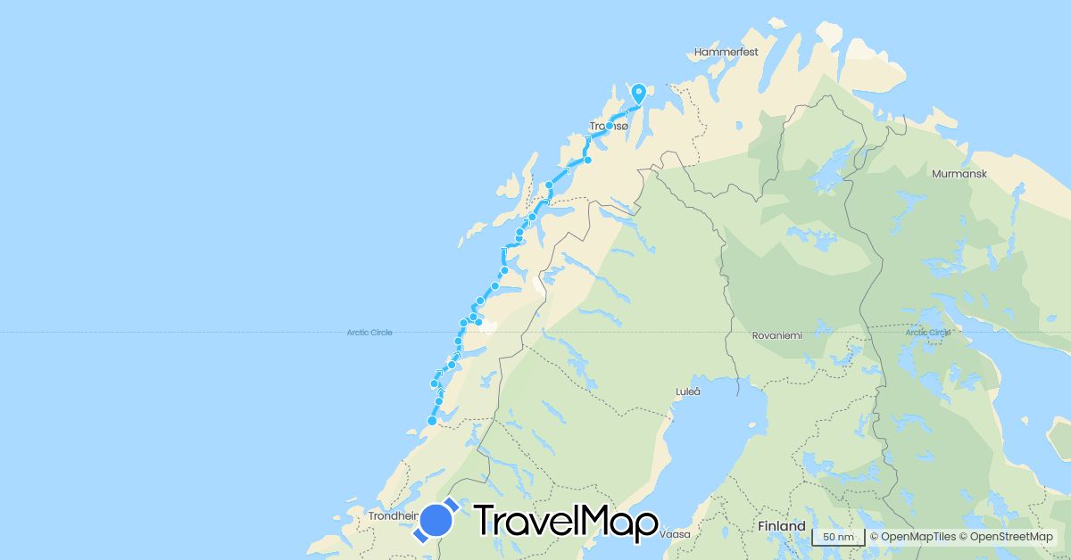 TravelMap itinerary: hiking, boat in Norway (Europe)