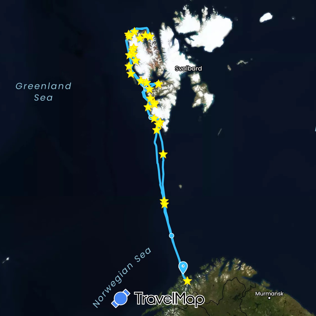 TravelMap itinerary: boat in Netherlands, Norway (Europe)